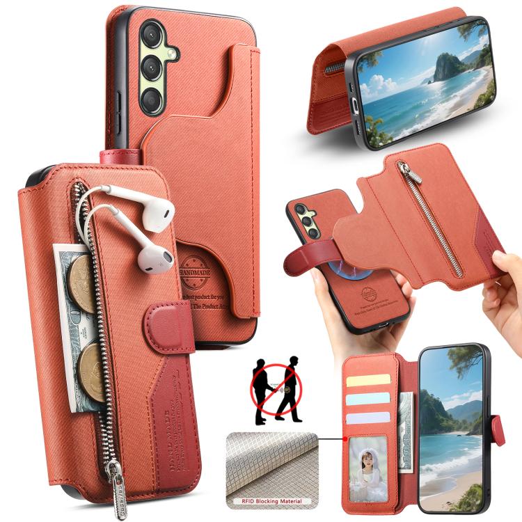 Twill Fabric MagSafe RFID Anti-theft Zipper Wallet Leather Phone Case, For Galaxy A57 5G, For Galaxy A37 5G / A36 5G, For Galaxy A17 4G / 5G, For Galaxy A56 5G, For Galaxy A26 5G, For Galaxy A16 4G / 5G, For Galaxy A06 4G, For Galaxy A15 4G / 5G       ...