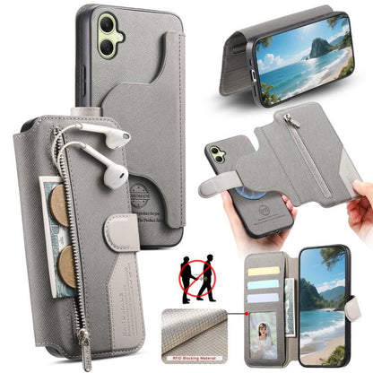 Twill Fabric MagSafe RFID Anti-theft Zipper Wallet Leather Phone Case, For Galaxy A57 5G, For Galaxy A37 5G / A36 5G, For Galaxy A17 4G / 5G, For Galaxy A56 5G, For Galaxy A26 5G, For Galaxy A16 4G / 5G, For Galaxy A06 4G, For Galaxy A15 4G / 5G       ...