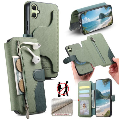 Twill Fabric MagSafe RFID Anti-theft Zipper Wallet Leather Phone Case, For Galaxy A57 5G, For Galaxy A37 5G / A36 5G, For Galaxy A17 4G / 5G, For Galaxy A56 5G, For Galaxy A26 5G, For Galaxy A16 4G / 5G, For Galaxy A06 4G, For Galaxy A15 4G / 5G       ...