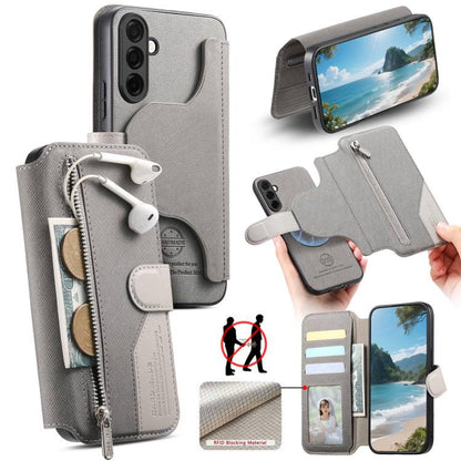 Twill Fabric MagSafe RFID Anti-theft Zipper Wallet Leather Phone Case, For Galaxy A57 5G, For Galaxy A37 5G / A36 5G, For Galaxy A17 4G / 5G, For Galaxy A56 5G, For Galaxy A26 5G, For Galaxy A16 4G / 5G, For Galaxy A06 4G, For Galaxy A15 4G / 5G       ...