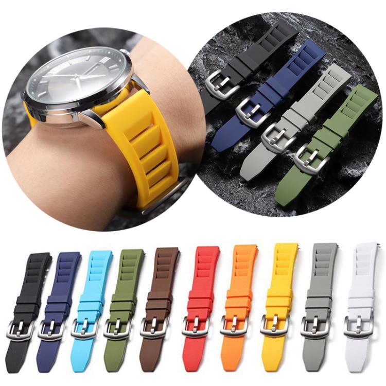 xDfind Silver Buckle Quick Release Silicone Watch Band, 20mm, 22mm