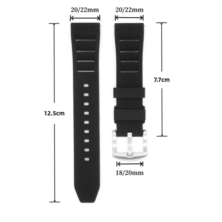 xDfind Silver Buckle Quick Release Silicone Watch Band, 20mm, 22mm