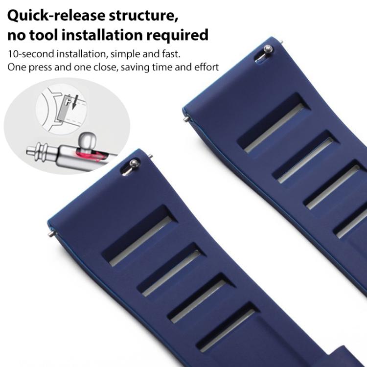xDfind Silver Buckle Quick Release Silicone Watch Band, 20mm, 22mm