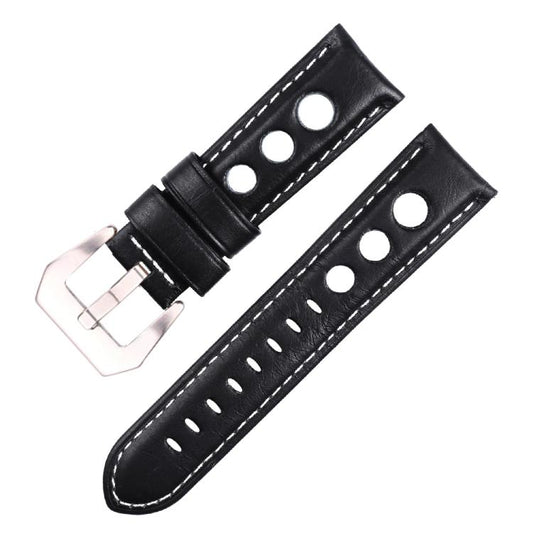 xDfind Silver Buckle Three-hole Breathable Genuine Leather Watch Band, 20mm, 22mm, 24mm