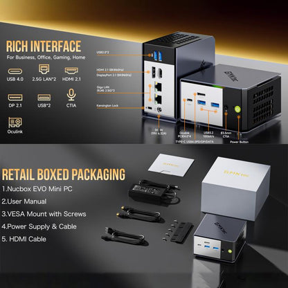 GMKtec EVO-X1 AI Mini PC, AMD Ryzen AI 9 HX 370, Radeon 890M, Oculink Port