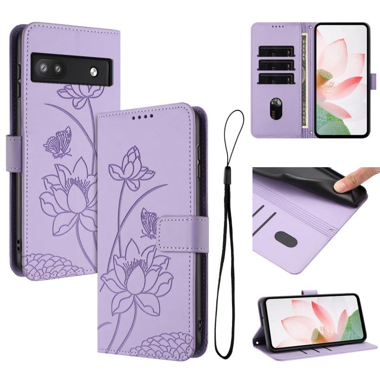 Lotus Embossed Leather Phone Case with Lanyard, For Google Pixel 11 Pro XL, For Google Pixel 11 / 11 Pro, For Google Pixel 10a, For Google Pixel 10 Pro XL / 9 Pro XL, For Google Pixel 10 / 10 Pro / 9 / 9 Pro, For Google Pixel 9a, For Google Pixel 8a   ...