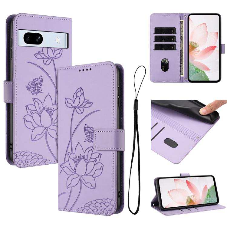 Lotus Embossed Leather Phone Case with Lanyard, For Google Pixel 11 Pro XL, For Google Pixel 11 / 11 Pro, For Google Pixel 10a, For Google Pixel 10 Pro XL / 9 Pro XL, For Google Pixel 10 / 10 Pro / 9 / 9 Pro, For Google Pixel 9a, For Google Pixel 8a   ...