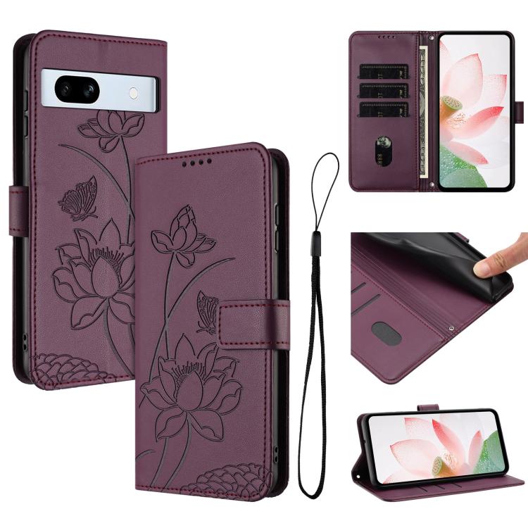 Lotus Embossed Leather Phone Case with Lanyard, For Google Pixel 11 Pro XL, For Google Pixel 11 / 11 Pro, For Google Pixel 10a, For Google Pixel 10 Pro XL / 9 Pro XL, For Google Pixel 10 / 10 Pro / 9 / 9 Pro, For Google Pixel 9a, For Google Pixel 8a   ...