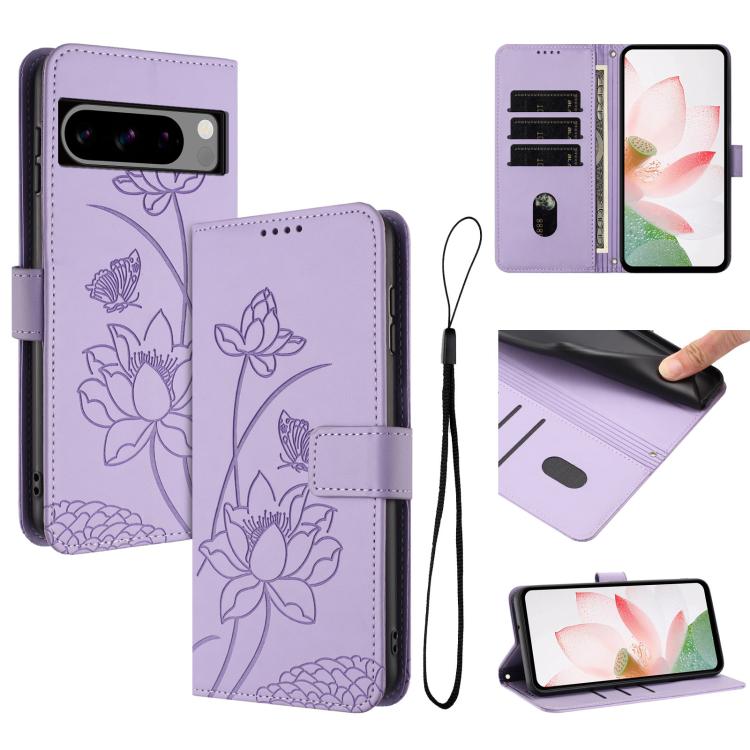 Lotus Embossed Leather Phone Case with Lanyard, For Google Pixel 11 Pro XL, For Google Pixel 11 / 11 Pro, For Google Pixel 10a, For Google Pixel 10 Pro XL / 9 Pro XL, For Google Pixel 10 / 10 Pro / 9 / 9 Pro, For Google Pixel 9a, For Google Pixel 8a   ...