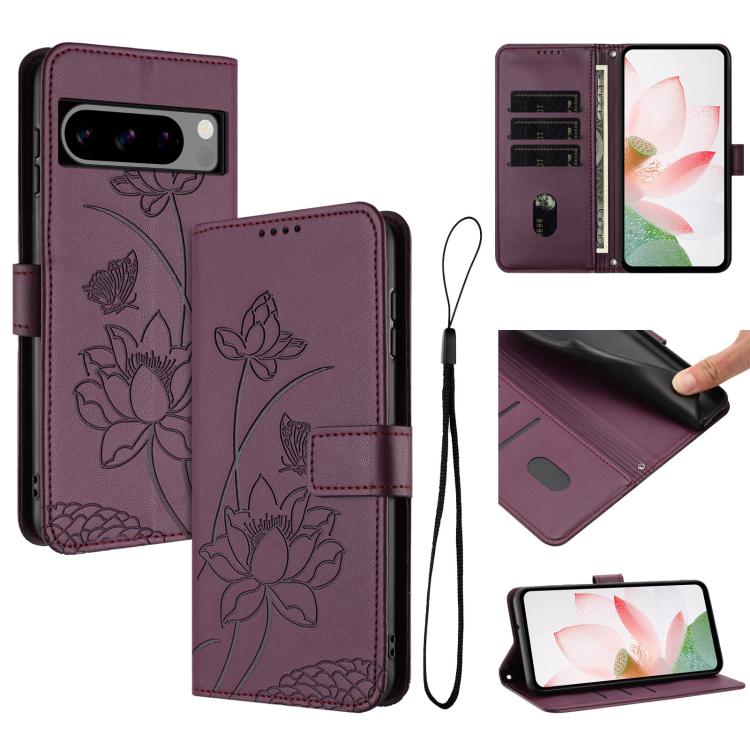 Lotus Embossed Leather Phone Case with Lanyard, For Google Pixel 11 Pro XL, For Google Pixel 11 / 11 Pro, For Google Pixel 10a, For Google Pixel 10 Pro XL / 9 Pro XL, For Google Pixel 10 / 10 Pro / 9 / 9 Pro, For Google Pixel 9a, For Google Pixel 8a   ...