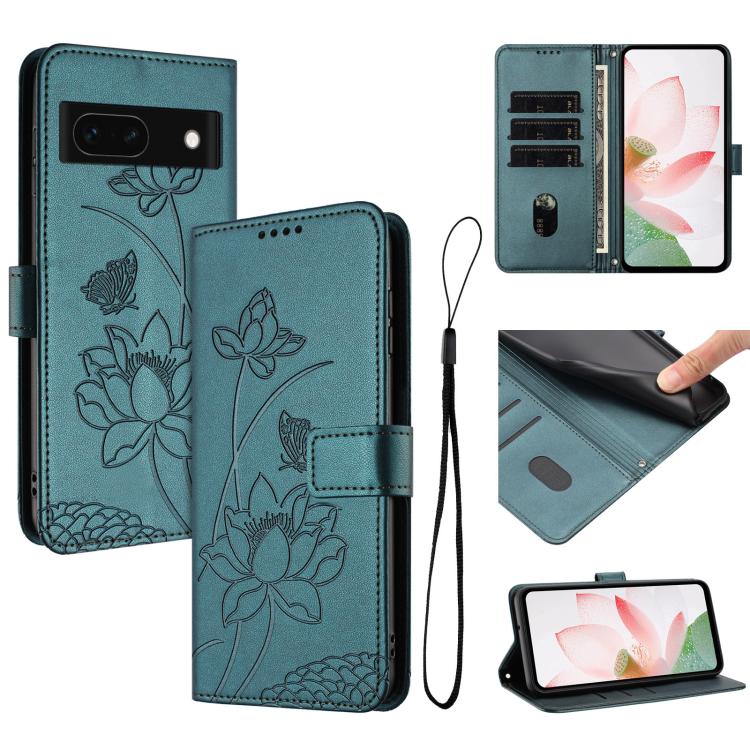 Lotus Embossed Leather Phone Case with Lanyard, For Google Pixel 11 Pro XL, For Google Pixel 11 / 11 Pro, For Google Pixel 10a, For Google Pixel 10 Pro XL / 9 Pro XL, For Google Pixel 10 / 10 Pro / 9 / 9 Pro, For Google Pixel 9a, For Google Pixel 8a   ...