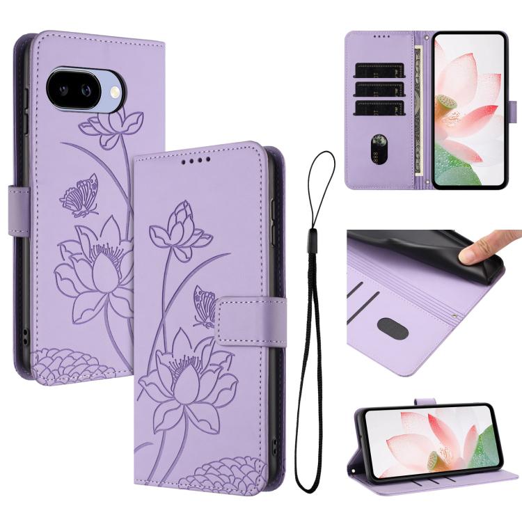Lotus Embossed Leather Phone Case with Lanyard, For Google Pixel 11 Pro XL, For Google Pixel 11 / 11 Pro, For Google Pixel 10a, For Google Pixel 10 Pro XL / 9 Pro XL, For Google Pixel 10 / 10 Pro / 9 / 9 Pro, For Google Pixel 9a, For Google Pixel 8a   ...