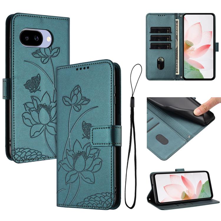 Lotus Embossed Leather Phone Case with Lanyard, For Google Pixel 11 Pro XL, For Google Pixel 11 / 11 Pro, For Google Pixel 10a, For Google Pixel 10 Pro XL / 9 Pro XL, For Google Pixel 10 / 10 Pro / 9 / 9 Pro, For Google Pixel 9a, For Google Pixel 8a   ...