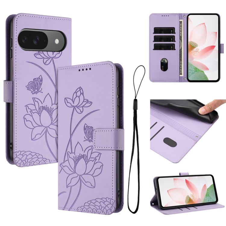 Lotus Embossed Leather Phone Case with Lanyard, For Google Pixel 11 Pro XL, For Google Pixel 11 / 11 Pro, For Google Pixel 10a, For Google Pixel 10 Pro XL / 9 Pro XL, For Google Pixel 10 / 10 Pro / 9 / 9 Pro, For Google Pixel 9a, For Google Pixel 8a   ...