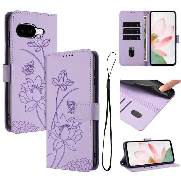 Lotus Embossed Leather Phone Case with Lanyard, For Google Pixel 11 Pro XL, For Google Pixel 11 / 11 Pro, For Google Pixel 10a, For Google Pixel 10 Pro XL / 9 Pro XL, For Google Pixel 10 / 10 Pro / 9 / 9 Pro, For Google Pixel 9a, For Google Pixel 8a   ...