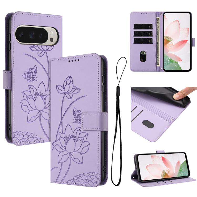 Lotus Embossed Leather Phone Case with Lanyard, For Google Pixel 11 Pro XL, For Google Pixel 11 / 11 Pro, For Google Pixel 10a, For Google Pixel 10 Pro XL / 9 Pro XL, For Google Pixel 10 / 10 Pro / 9 / 9 Pro, For Google Pixel 9a, For Google Pixel 8a   ...