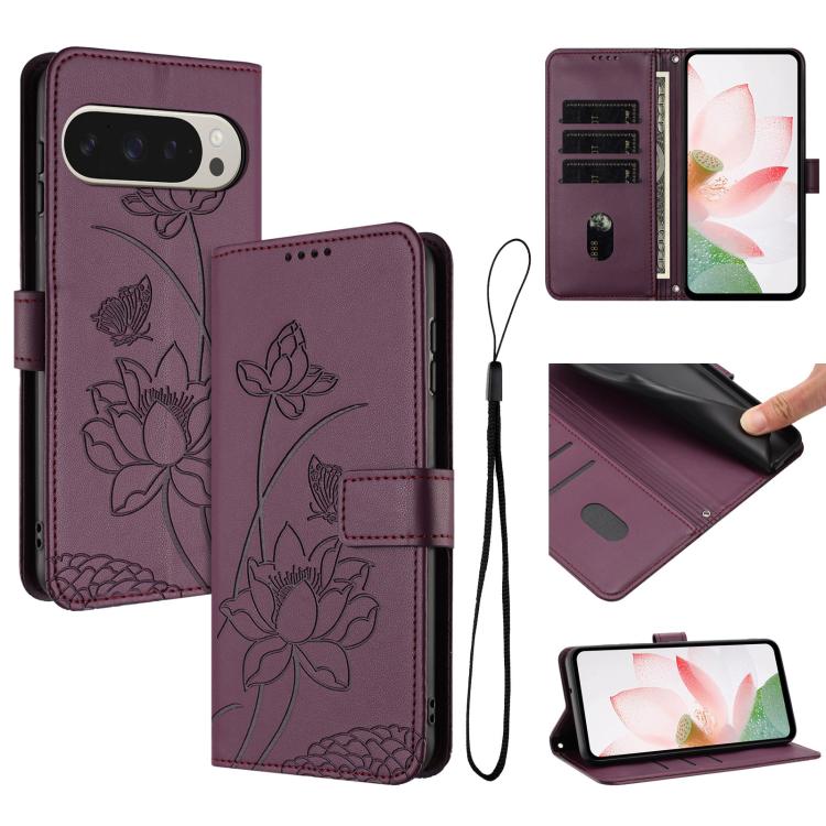 Lotus Embossed Leather Phone Case with Lanyard, For Google Pixel 11 Pro XL, For Google Pixel 11 / 11 Pro, For Google Pixel 10a, For Google Pixel 10 Pro XL / 9 Pro XL, For Google Pixel 10 / 10 Pro / 9 / 9 Pro, For Google Pixel 9a, For Google Pixel 8a   ...