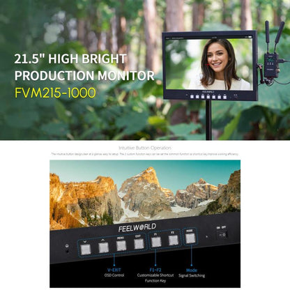 FEELWORLD FVM215-1000 21.5-inch Professional Production Broadcast Monitor High Brightness 1000nit Full HD IPS 4K 60Hz HDMI-compatible 3G-SDI Screen, UK Plug, US Plug, AU Plug, EU Plug