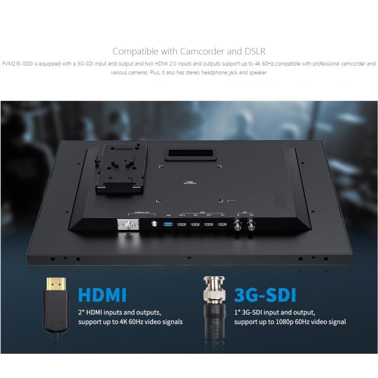 FEELWORLD FVM215-1000 21.5-inch Professional Production Broadcast Monitor High Brightness 1000nit Full HD IPS 4K 60Hz HDMI-compatible 3G-SDI Screen, UK Plug, US Plug, AU Plug, EU Plug