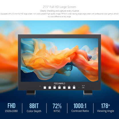 FEELWORLD FVM215-1000 21.5-inch Professional Production Broadcast Monitor High Brightness 1000nit Full HD IPS 4K 60Hz HDMI-compatible 3G-SDI Screen, UK Plug, US Plug, AU Plug, EU Plug