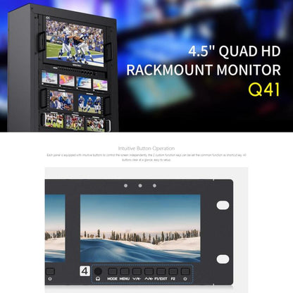 FEELWORLD Q41 Quad 4.5 inch 2RU Rackmount Monitor 3G-SDI 4K HDMI-compatible AV Input and Output, US Plug, EU Plug, UK Plug, AU Plug