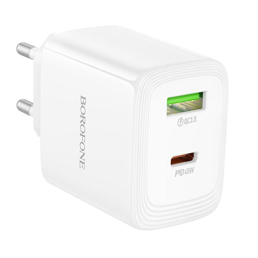 Borofone BN30 Fuente PD45W Type-C + QC3.0 USB Charger, EU Plug