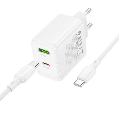 Borofone BN30 Fuente PD45W Type-C + QC 3.0 USB Charger with 1m Type-C to Type-C Cable, EU Plug