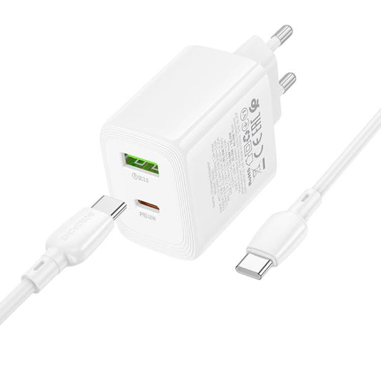 Borofone BN30 Fuente PD45W Type-C + QC 3.0 USB Charger with 1m Type-C to Type-C Cable, EU Plug