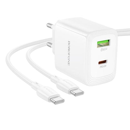 Borofone BN30 Fuente PD45W Type-C + QC 3.0 USB Charger with 1m Type-C to Type-C Cable, EU Plug