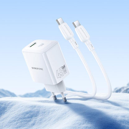 Borofone BN30 Fuente PD45W Type-C + QC 3.0 USB Charger with 1m Type-C to Type-C Cable, EU Plug