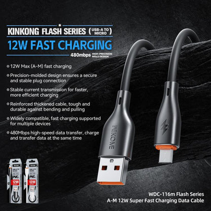 WK WDC-116m 12W USB to Micro USB Fast Charging Data Cable, Length: 1m, WDC-116m