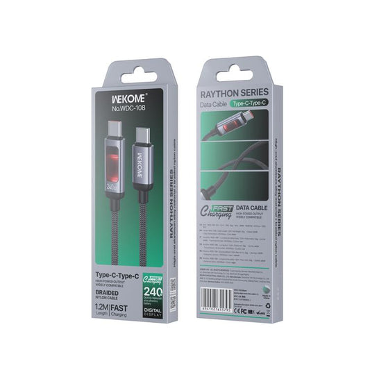 WK WDC-108 240W Intelligent Digital Display Type-C to Type-C Fast Charging Data Cable, Length: 1.2m