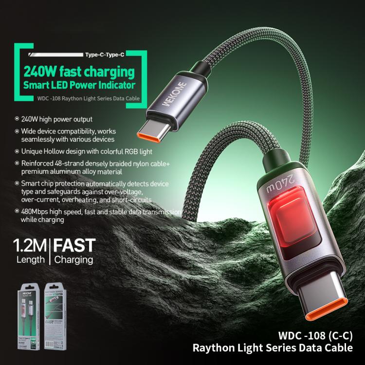 WK WDC-108 240W Intelligent Digital Display Type-C to Type-C Fast Charging Data Cable, Length: 1.2m