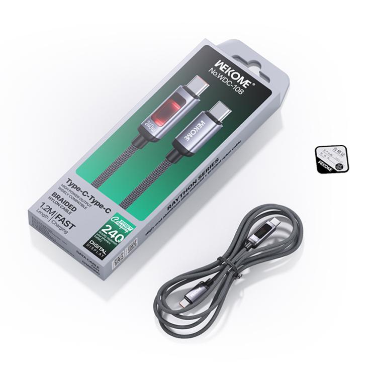 WK WDC-108 240W Intelligent Digital Display Type-C to Type-C Fast Charging Data Cable, Length: 1.2m