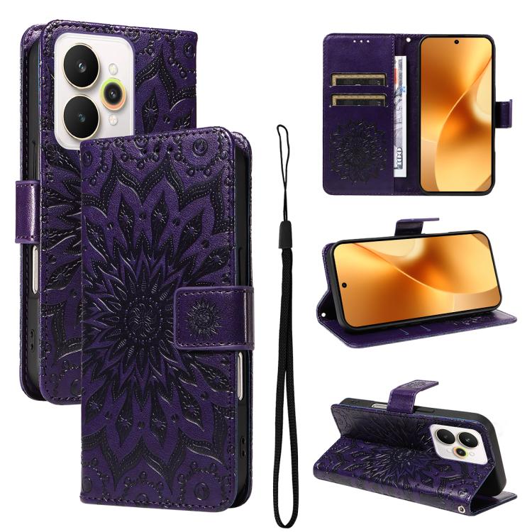 Embossed Sunflower Pattern Flip Leather Phone Case, For Realme 16 Pro+ 5G Global, For Realme 16 Pro 5G Global, For Realme C85 5G/15X 5G India, For Realme C85 Pro 4G, For Realme 15T 5G, For Realme C71 4G India, For Realme 15 5G
