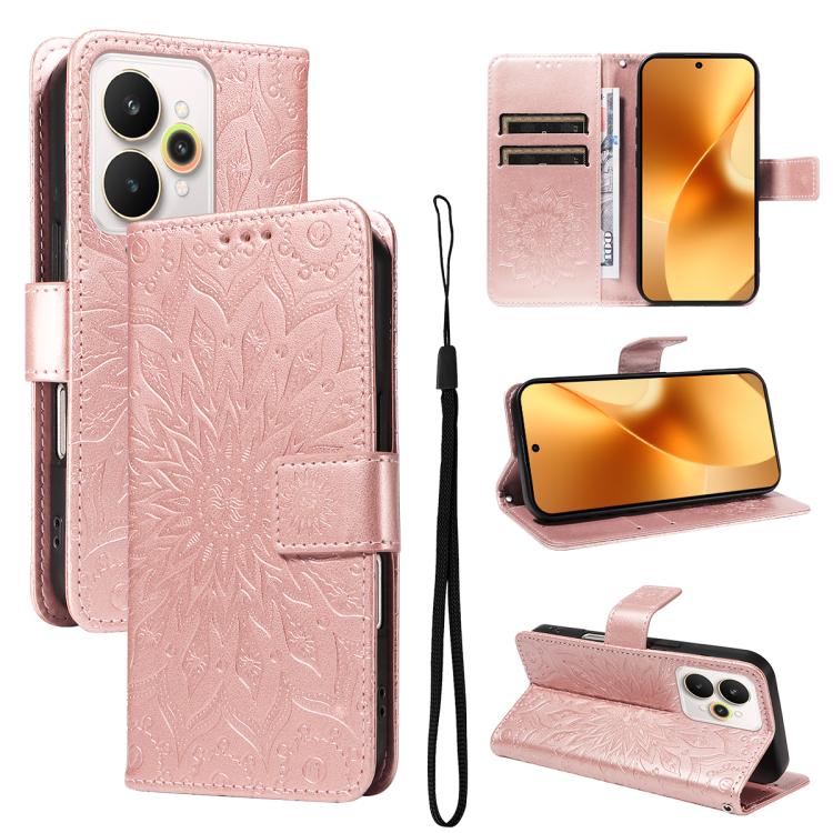 Embossed Sunflower Pattern Flip Leather Phone Case, For Realme 16 Pro+ 5G Global, For Realme 16 Pro 5G Global, For Realme C85 5G/15X 5G India, For Realme C85 Pro 4G, For Realme 15T 5G, For Realme C71 4G India, For Realme 15 5G