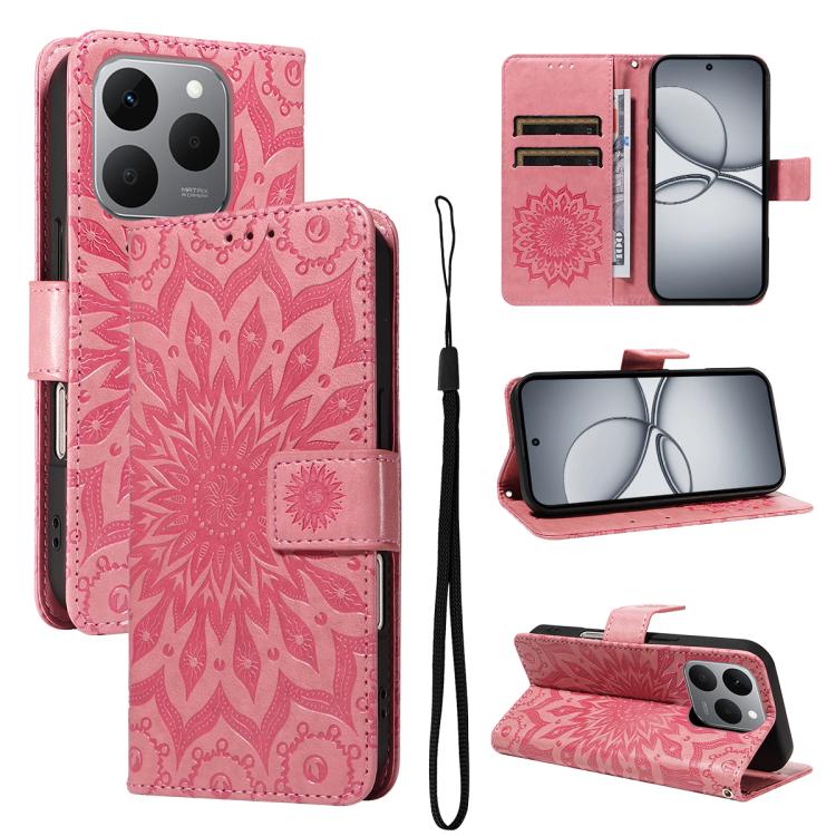 Embossed Sunflower Pattern Flip Leather Phone Case, For Realme 16 Pro+ 5G Global, For Realme 16 Pro 5G Global, For Realme C85 5G/15X 5G India, For Realme C85 Pro 4G, For Realme 15T 5G, For Realme C71 4G India, For Realme 15 5G