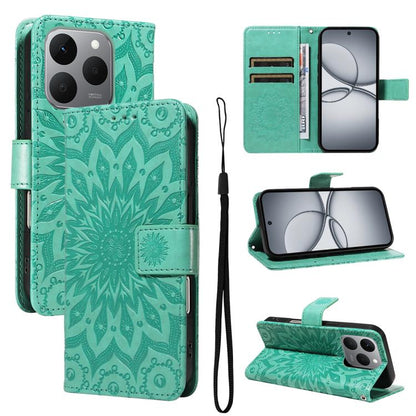 Embossed Sunflower Pattern Flip Leather Phone Case, For Realme 16 Pro+ 5G Global, For Realme 16 Pro 5G Global, For Realme C85 5G/15X 5G India, For Realme C85 Pro 4G, For Realme 15T 5G, For Realme C71 4G India, For Realme 15 5G