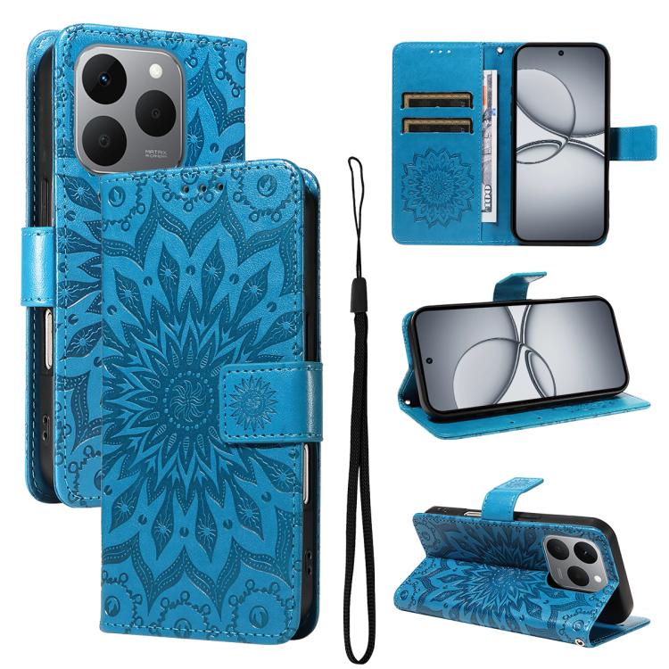 Embossed Sunflower Pattern Flip Leather Phone Case, For Realme 16 Pro+ 5G Global, For Realme 16 Pro 5G Global, For Realme C85 5G/15X 5G India, For Realme C85 Pro 4G, For Realme 15T 5G, For Realme C71 4G India, For Realme 15 5G