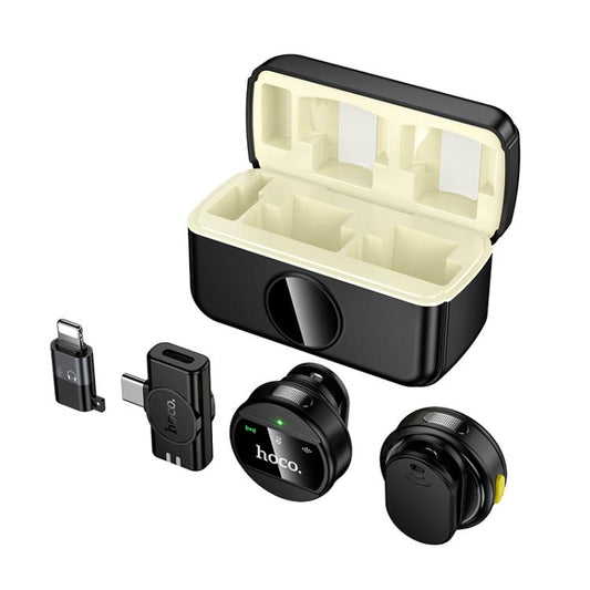 hoco L22 Bright Lavalier Magnetic Wireless Dual Microphone with Charging Case and Receiver