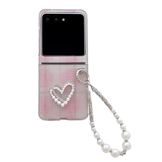 جراب هاتف على شكل قلب منقط لامع مع سوار