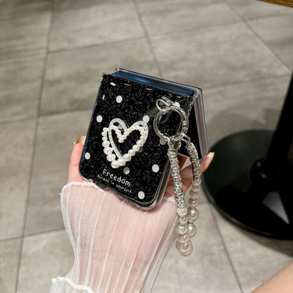 Glitter Polka Dot DIY Heart Phone Case with Bracelet, For Motorola Razr 60 Ultra, For Motorola Razr 60 / Razr 50