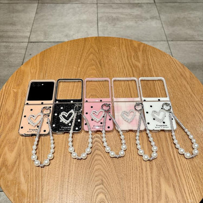 Glitter Polka Dot DIY Heart Phone Case with Bracelet, For Motorola Razr 60 Ultra, For Motorola Razr 60 / Razr 50