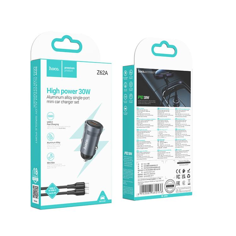 hoco Z62A Energy PD 30W USB-C / Type-C Single Port Car Charger Set with Type-C to Type-C Cable