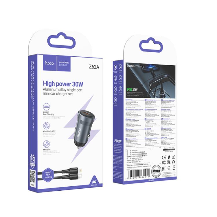 hoco Z62A Energy PD 30W USB-C / Type-C Single Port Car Charger Set with Type-C to 8 Pin Cable