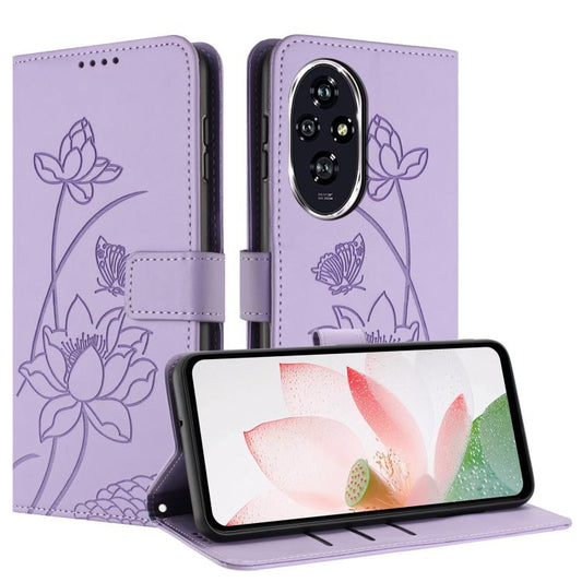 Lotus Embossed Leather Phone Case with Lanyard, For Honor 200, For Honor 200 Pro, For Honor 200 Lite Global, For Honor X7b 4G / 5G, For Honor X50 / X9b, For Honor X8b, For Honor 90 Lite / X50i, For Honor 90