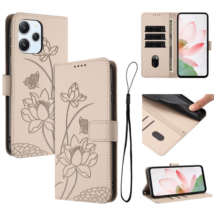 Lotus Embossed Leather Phone Case with Lanyard, For Redmi Note 13 Pro+ Global, For Redmi 12 4G/5G / Note 12R / Poco M6 Pro 5G, For Redmi Note 12 Turbo / Poco F5, For Redmi Note 12S 4G Global, For Redmi Note 12 Pro 4G Global, For Redmi Note 12 4G Global...