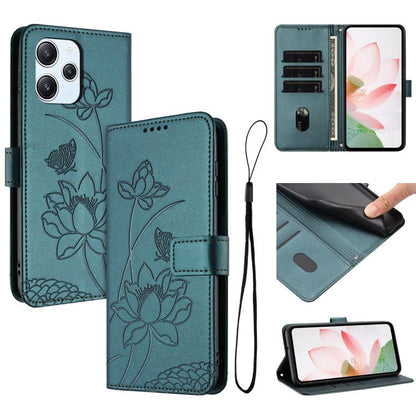 Lotus Embossed Leather Phone Case with Lanyard, For Redmi Note 13 Pro+ Global, For Redmi 12 4G/5G / Note 12R / Poco M6 Pro 5G, For Redmi Note 12 Turbo / Poco F5, For Redmi Note 12S 4G Global, For Redmi Note 12 Pro 4G Global, For Redmi Note 12 4G Global...
