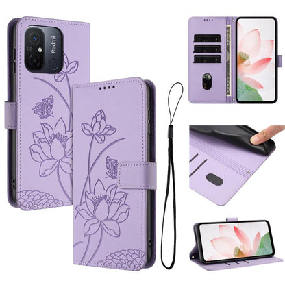 Lotus Embossed Leather Phone Case with Lanyard, For Redmi Note 13 Pro+ Global, For Redmi 12 4G/5G / Note 12R / Poco M6 Pro 5G, For Redmi Note 12 Turbo / Poco F5, For Redmi Note 12S 4G Global, For Redmi Note 12 Pro 4G Global, For Redmi Note 12 4G Global...