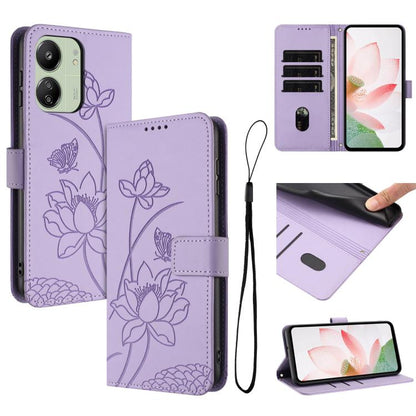 Lotus Embossed Leather Phone Case with Lanyard, For Redmi Note 13 Pro 4G / Note 14S 4G Global, For Redmi Note 14 4G EU 164.84mm, For Redmi Note 14 Pro 5G / 14 Pro+ 5G Global, For Redmi Note 14 5G Global / Poco M7 Pro 5G, For Redmi Turbo 4 Pro / Poco F5...